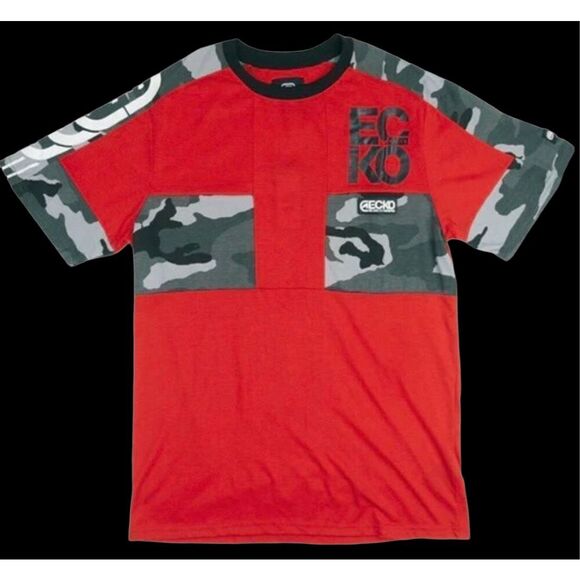 ECKO UNLIMITED - M Sz 2XL - NWT Short Sleeve Tee in ECKO Red w/Black & Grey Camo - Picture 1 of 13